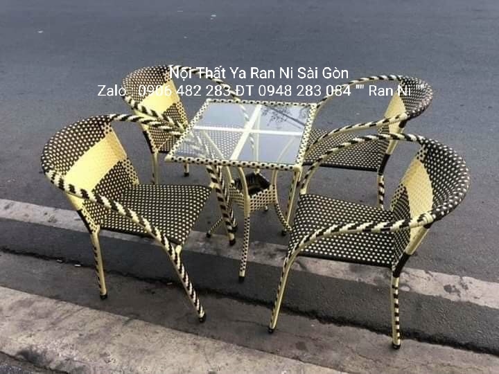 Bàn ghế quán cà phê đẹp, Ghế nhựa giả mây Sài Gòn Tp HCM