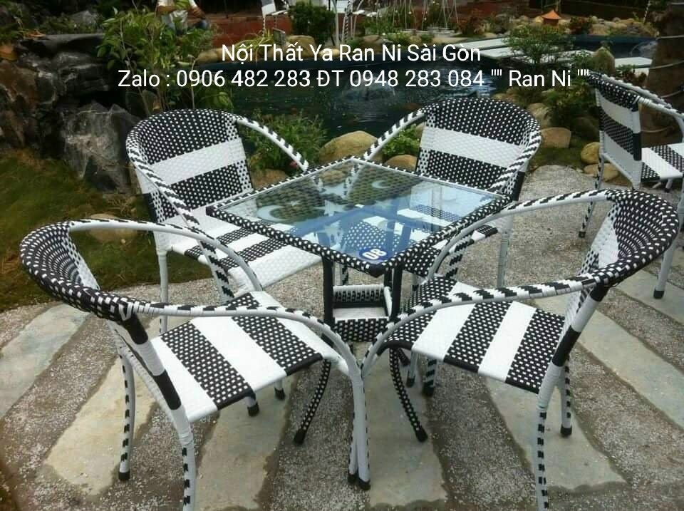 Bàn ghế quán cà phê đẹp, Ghế nhựa giả mây Sài Gòn Tp HCM