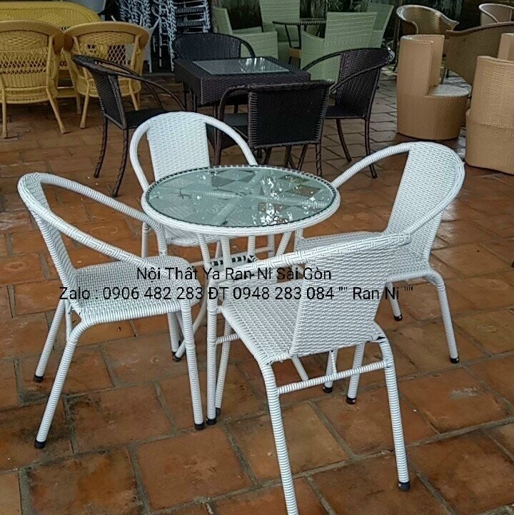 Bàn ghế quán cà phê đẹp, Ghế nhựa giả mây Sài Gòn Tp HCM